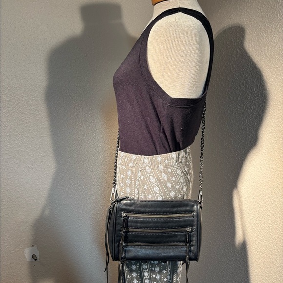 Rebecca Minkoff 3-Zip Front Leather Crossbody Bag Black Gunmetal - Picture 12 of 15
